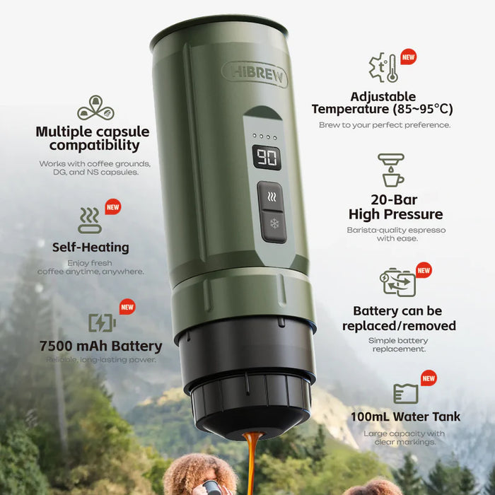 HiBrew – Portable H4C Explorer Espresso Maker with Detachable Battery H4C 20 Bars Green