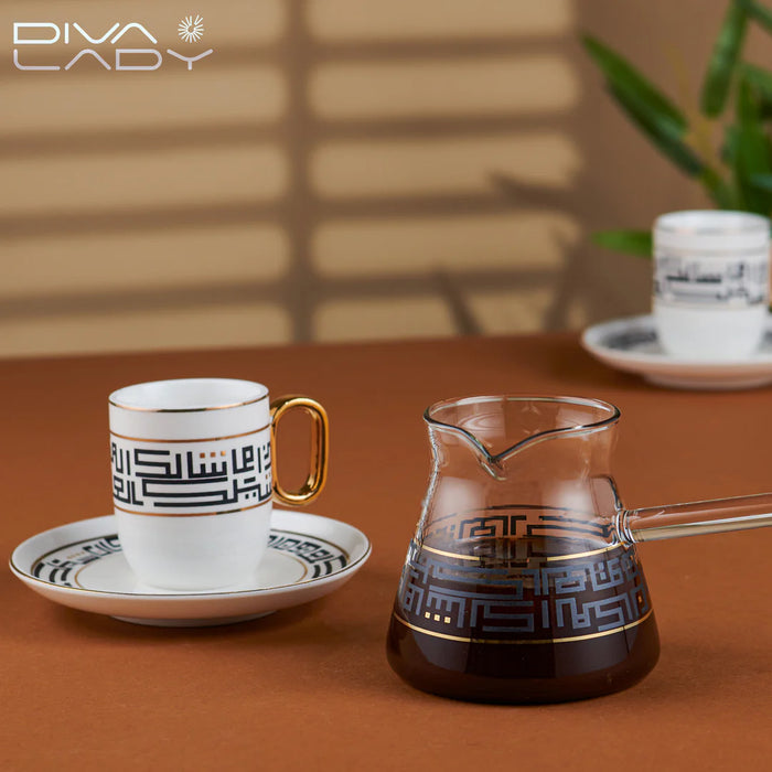 Diva Lady - Set of coffee cups with rakwa | ديفا ليدي - طقم فناجيل القهوة التركية مع الركوة