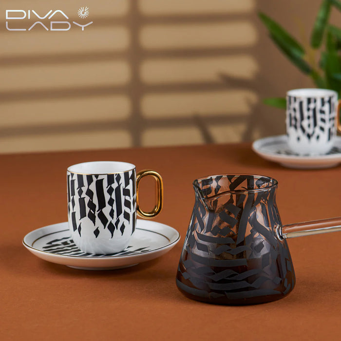 Diva Lady - Set of coffee cups with rakwa | ديفا ليدي - طقم فناجيل القهوة التركية مع الركوة