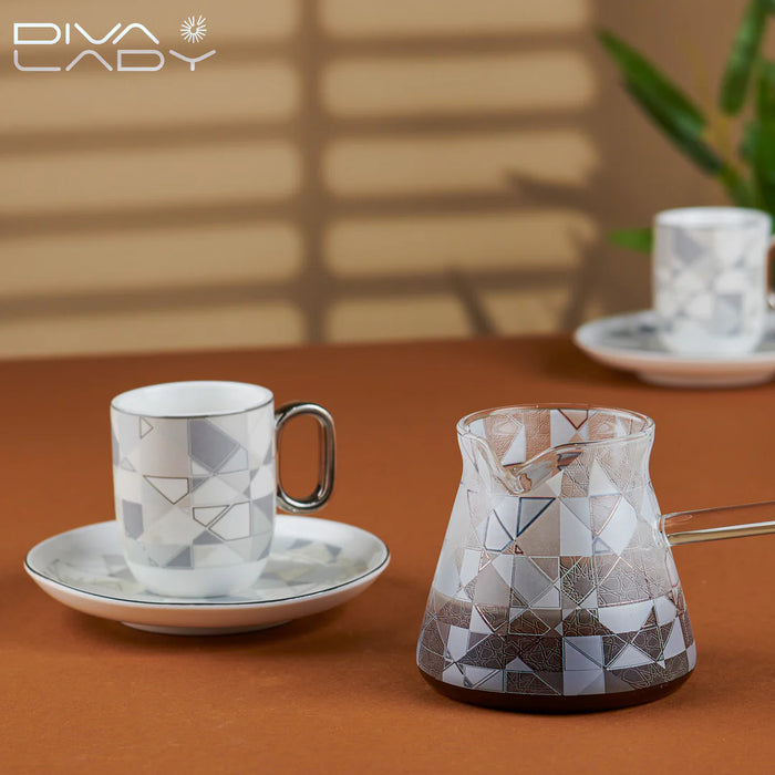 Diva Lady - Set of coffee cups with rakwa | ديفا ليدي - طقم فناجيل القهوة التركية مع الركوة