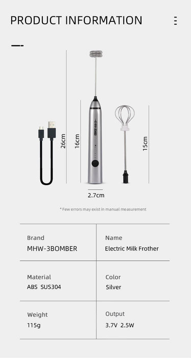 3 BOMBER - ELECTRIC MILK FROTHER Silver