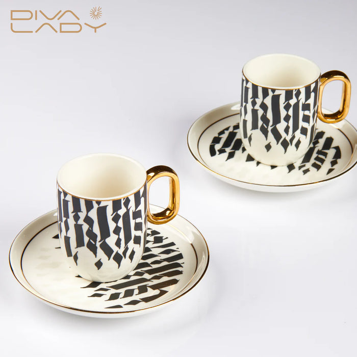 Diva Lady - Set of coffee cups with rakwa | ديفا ليدي - طقم فناجيل القهوة التركية مع الركوة