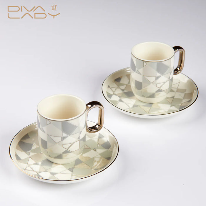 Diva Lady - Set of coffee cups with rakwa | ديفا ليدي - طقم فناجيل القهوة التركية مع الركوة