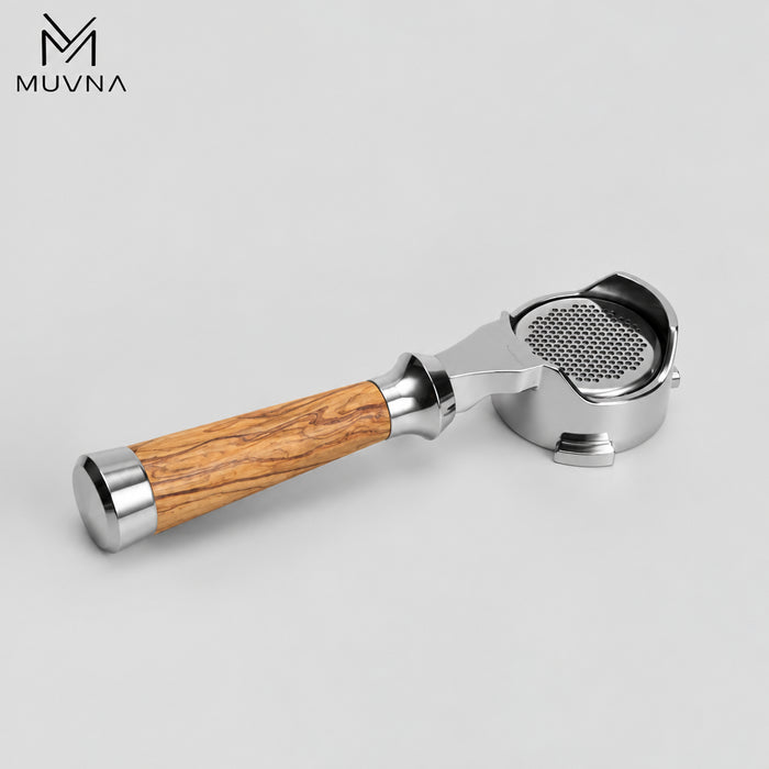 MUVNA Bottomless Portafilter with Basket – Wood Grain – 51mm – Three-Ear