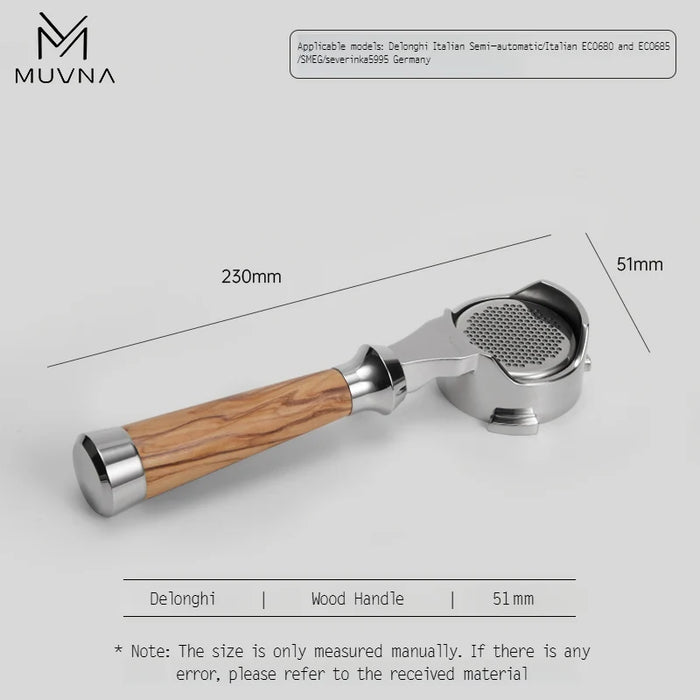 MUVNA Bottomless Portafilter with Basket – Wood Grain – 51mm – Three-Ear