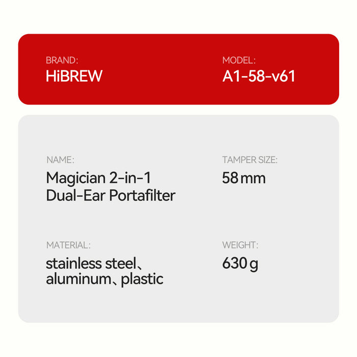 HiBREW Magician 2 in 1 Dual - ear portafilter for h21 espresso machine (58mm)