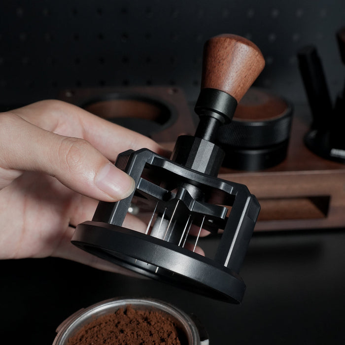 HiBREW Master Rotary WDT Coffee Distributor – 58mm – Magnetic Needle Distribution Tool – Hardwood Handle