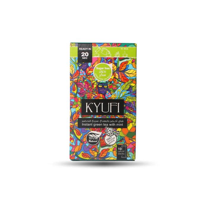 kyufi - Instant green tea with mint 15 Sticks  | كيوفي - شاي اخضر بالنعنا سريع التحضير 15 كيس