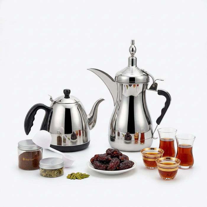 Gulf Dalla Luxury Electric Arabic Coffee & Tea Maker Set 2 × 1L, Dual Heating & Stainless Steel – GA-C94845