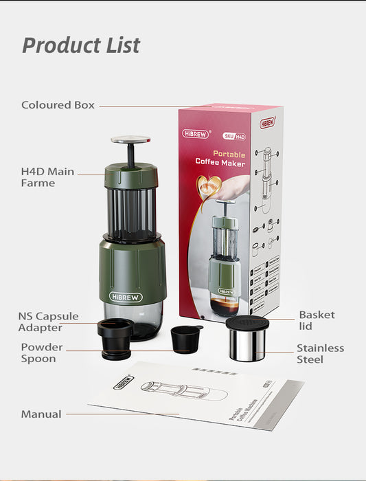 HiBrew – H4D 2-in-1 Portable Ground Hand Press Brewer Espresso Maker