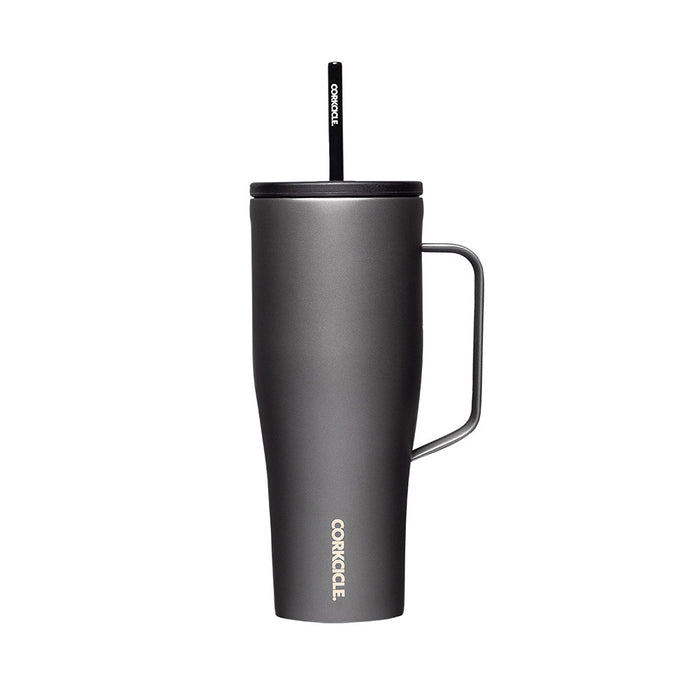 Corkcicle Cold Cup Insulated Tumbler with Straw, XL-Ceramic Slate  887 ml|  كوركسيكل - كوب معزول مع قشة، حجم كبير، رمادي، كولد كب 887 مل