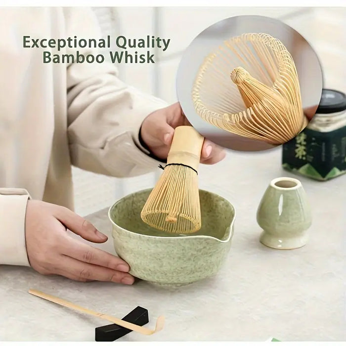 Ceramic Matcha Tea Set – 5‑Piece Green Glaze
