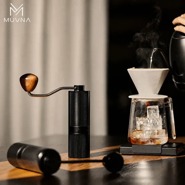 MUVNA Manual Coffee Grinder – 24 Grind Settings, Silicone Base, Silver GM1