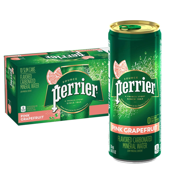 PERRIER - Natural Mineral Water with Grapefruit Flavor 10 X 250 ml  |  بيريه - مياه معدنية طبيعية بطعم الجريب فروت