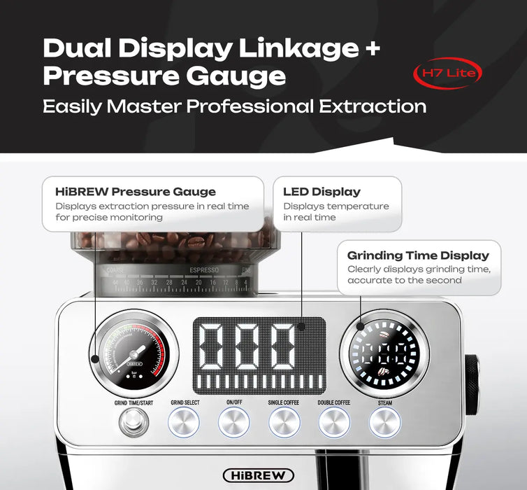 HiBREW H7 Lite – All-in-One Espresso Machine - silver | HiBREW H7 Lite – ماكينة إسبريسو متكاملة مع مطحنة-فضي
