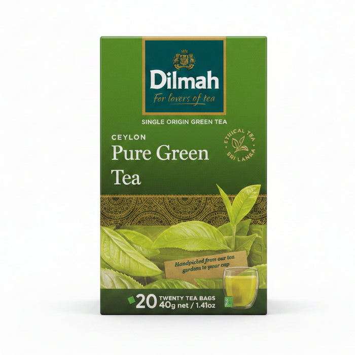 Dilmah 100% Pure Ceylon Green Tea – 20 Tea Bags × 2 g | شاي ديلما الأخضر السيلاني النقي 100% – 20 كيس شاي × 2 جم