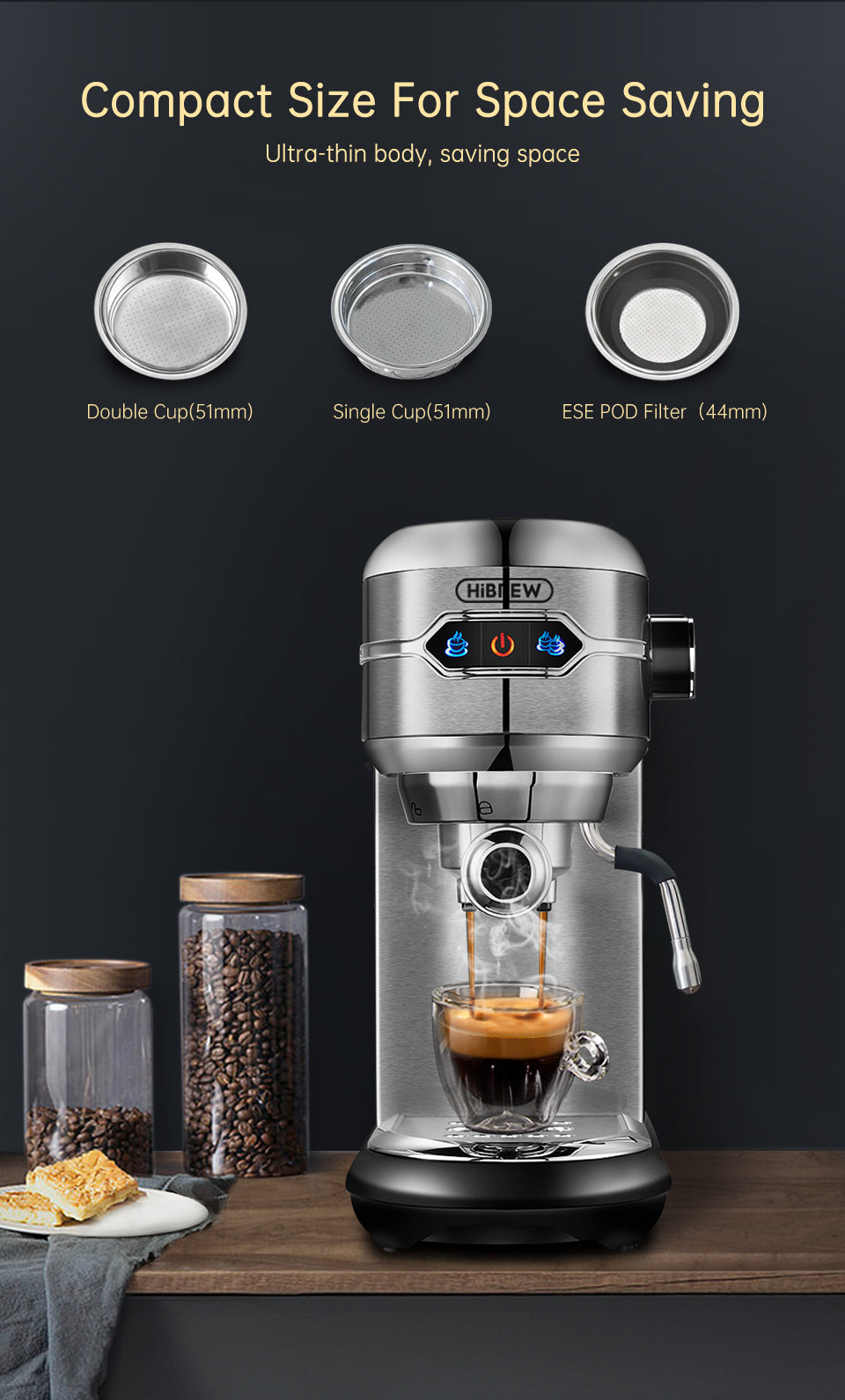 HiBREW 19Bar Super Slim Espresso Machine H11 |  هاي برو 19 مكينة اسبريسو