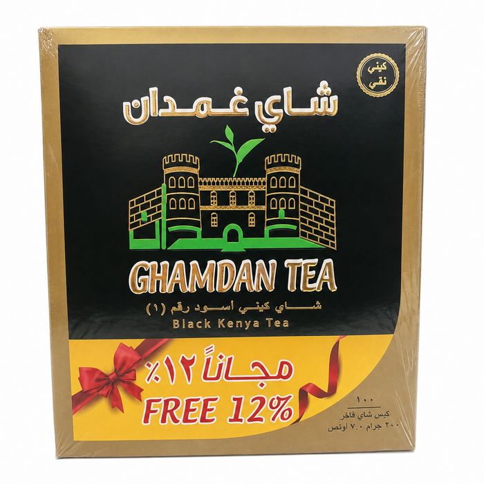 شاي غمدان الأسود الكيني الفاخر - 12+ 100 كيس | Ghamdan Kenyan Premium Black Tea - 100 + 12 bags
