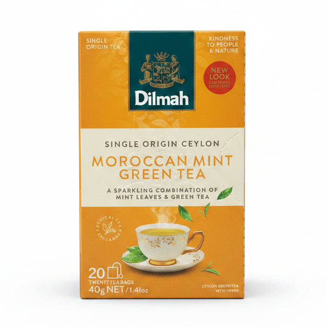 Dilmah Ceylon Green Tea with Moroccan Mint – 20 Tea Bags × 2 g | شاي ديلما الأخضر السيلاني بالنعناع المغربي – 20 كيس شاي × 2 جم
