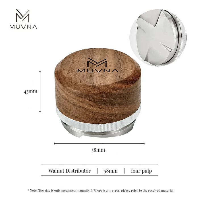MUVNA Walnut Coffee Distributor 58.5mm – Four-Paddle Base