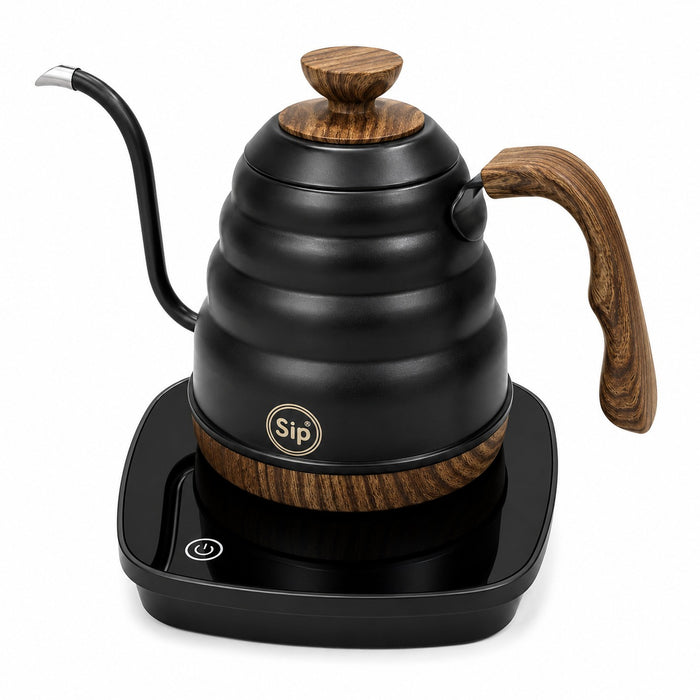 SIP Electric Gooseneck Kettle 1L – Black with Wooden Handle | غلاية SIP كهربائية 1 لتر – أسود بمقبض خشبي