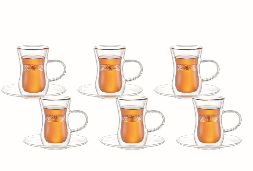 Aramoro - Borosilicate Double Wall glass cup + Saucer set | أرامورو - استكانات زجاجية مزدوجة الجدار من البورسليكات + طقم أطباق