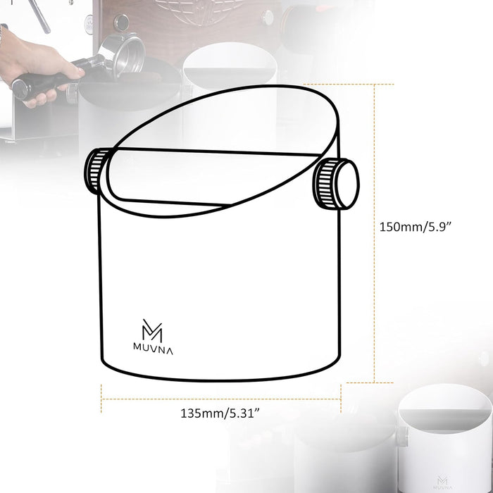 MUVNA Espresso Knock Box 1.82L – White Stainless Steel Coffee Grounds Bin with Removable Silicone Knock Bar
