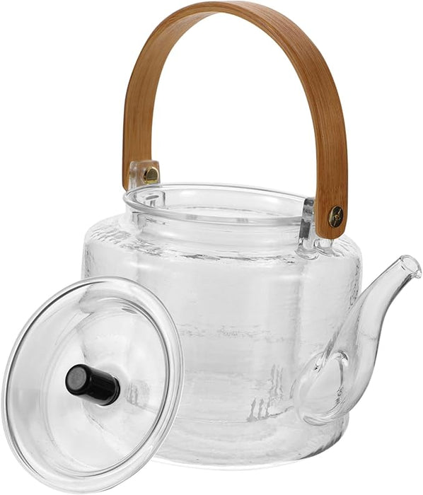 Glass Tea pot with wood handle 600 ml | إبريق شاي زجاجي بمقبض خشبي 600 مل