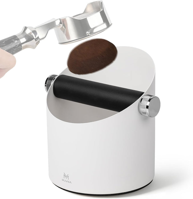 MUVNA Espresso Knock Box 1.82L – White Stainless Steel Coffee Grounds Bin with Removable Silicone Knock Bar