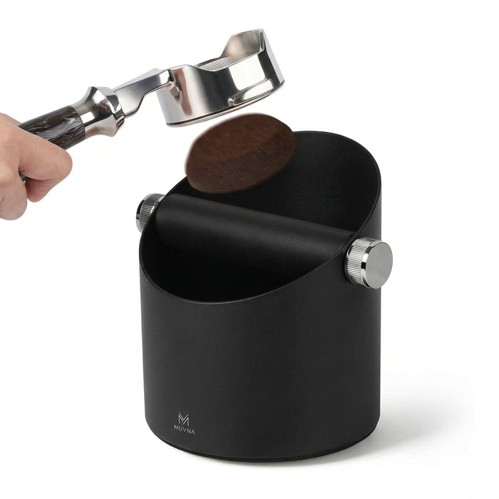 MUVNA Espresso Knock Box 1.82L – Black Stainless Steel Coffee Grounds Bin with Removable Silicone Knock Bar