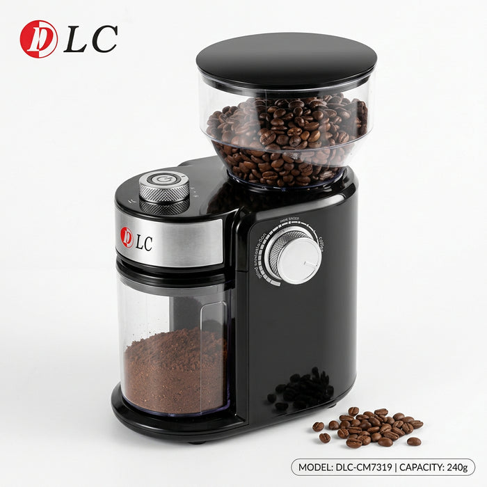 DLC Multi-Speed Burr Coffee Grinder – 240g, 16 Grind Settings, 150W