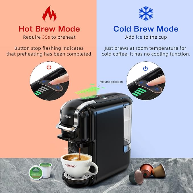HiBrew - 5in1 Multiple capsules coffee machine H2B - Black | جهاز صنع القهوة بكبسولات متعددة 5 في 1 - أسود