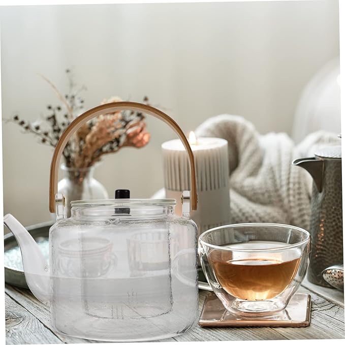 Glass Tea pot with wood handle 600 ml | إبريق شاي زجاجي بمقبض خشبي 600 مل