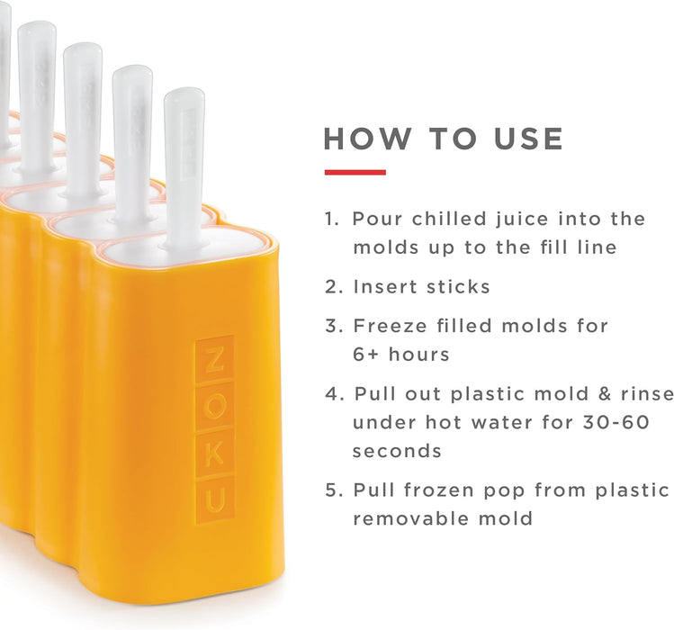 ZOKU Mod Pops, 6 Classic Popsicle Molds in One Compact Tray with Sticks and Drip Guards, Easy-Release, BPA-Free |
