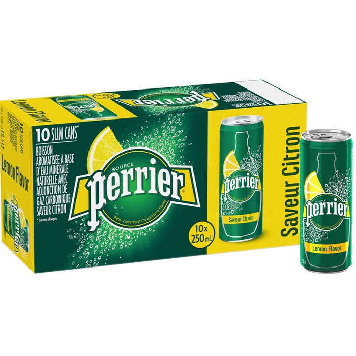 Perrier - Slim Can mineral water Lemon  10 × 250 ml | بيريه - مياه معدنية 10 بالليمون × 250 مل