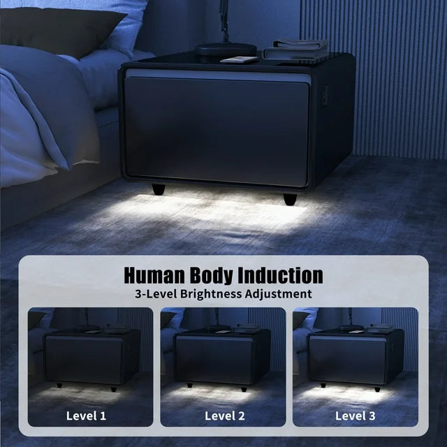Elegant Smart Coffee Table with 65L Refrigerator & Wireless Phone Charger & 3 USB Ports Black