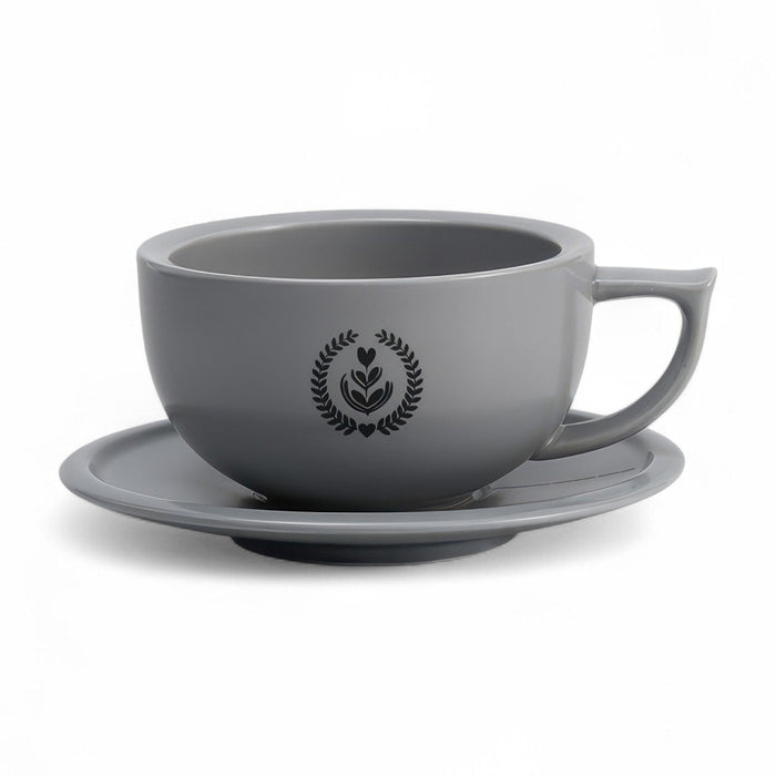 MUVNA - Coffee Ceramic cup with plate 280 ml Grey   | موفنا -كوب قهوة سيراميك مع صحن رمادي