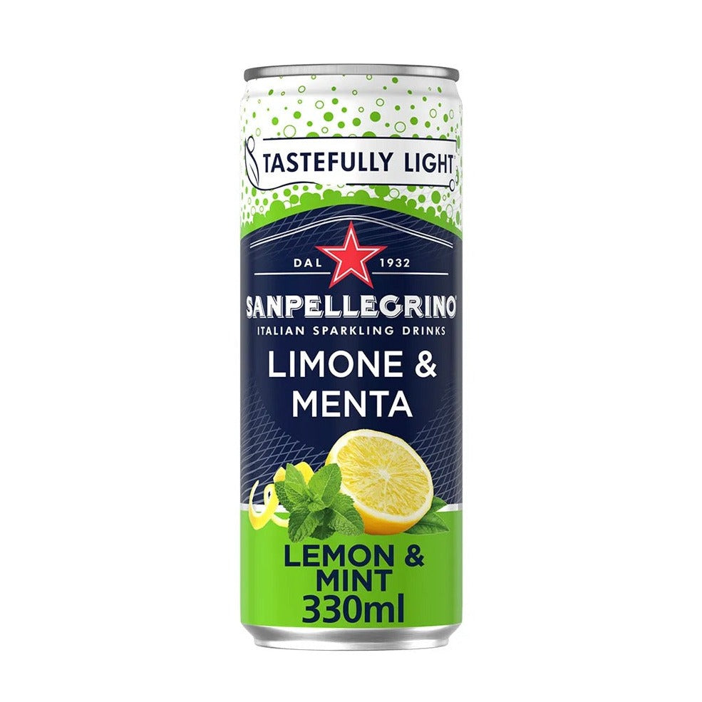 San Pellegrino - Lemon & mint sparkling drinks can 330 ml | سان بيليغرينو - مشروب غازي بالليمون والنعناع 330 مل