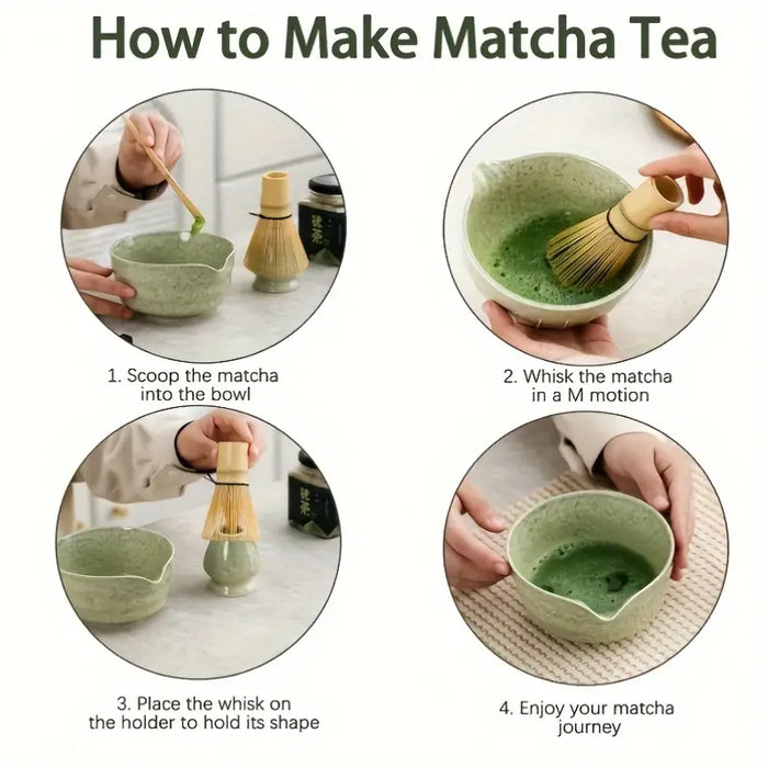 Ceramic Matcha Tea Set – 5‑Piece Green Glaze