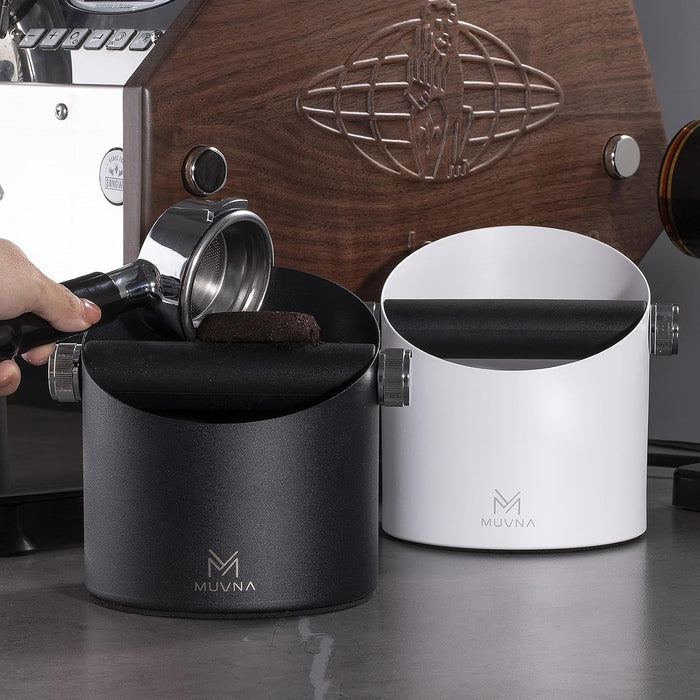 MUVNA Espresso Knock Box 1.82L – White Stainless Steel Coffee Grounds Bin with Removable Silicone Knock Bar