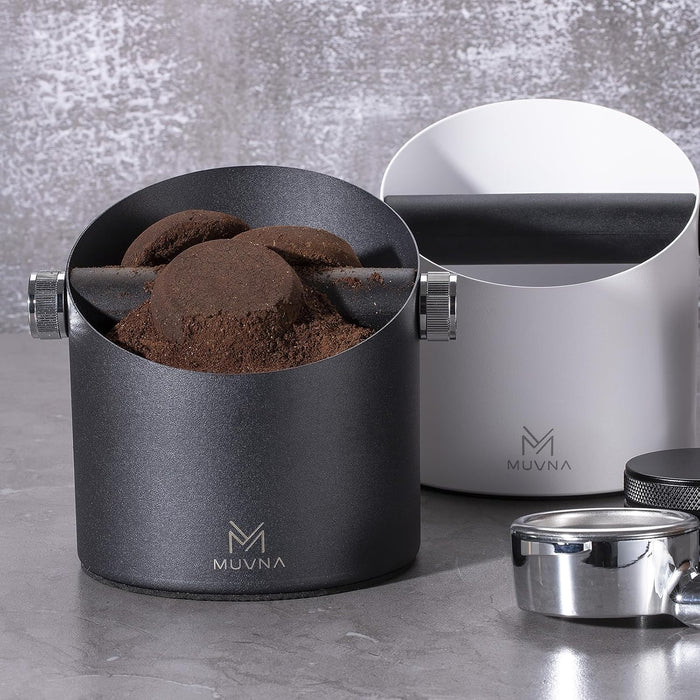 MUVNA Espresso Knock Box 1.82L – White Stainless Steel Coffee Grounds Bin with Removable Silicone Knock Bar