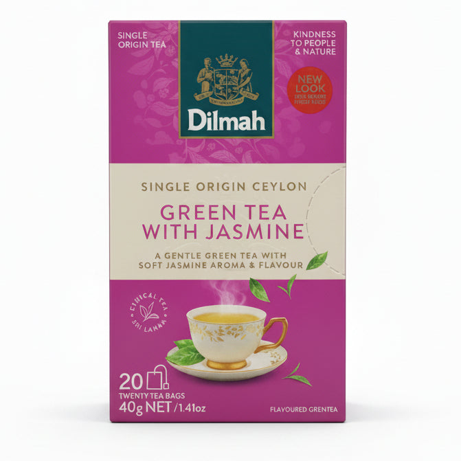Dilmah Ceylon Green Tea with Jasmine – 20 Tea Bags × 2 g | شاي ديلما الأخضر السيلاني بالياسمين – 20 كيس × 2 جم