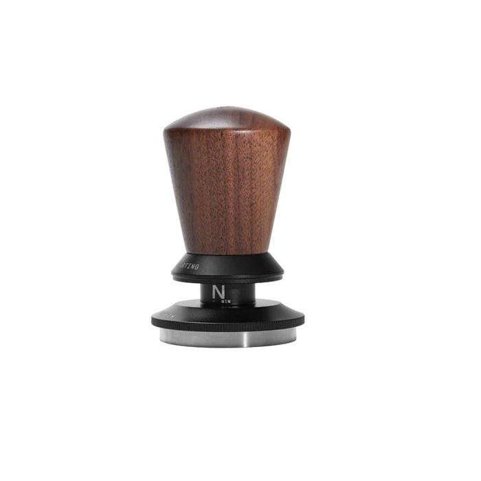 MUVNA Adjustable Espresso Coffee Tamper – Walnut Handle, 58.53mm Threaded Base | مكبس قهوة MUVNA قابل للتعديل بمقبض خشب الجوز وقاعدة ملولبة – 53.3 مم