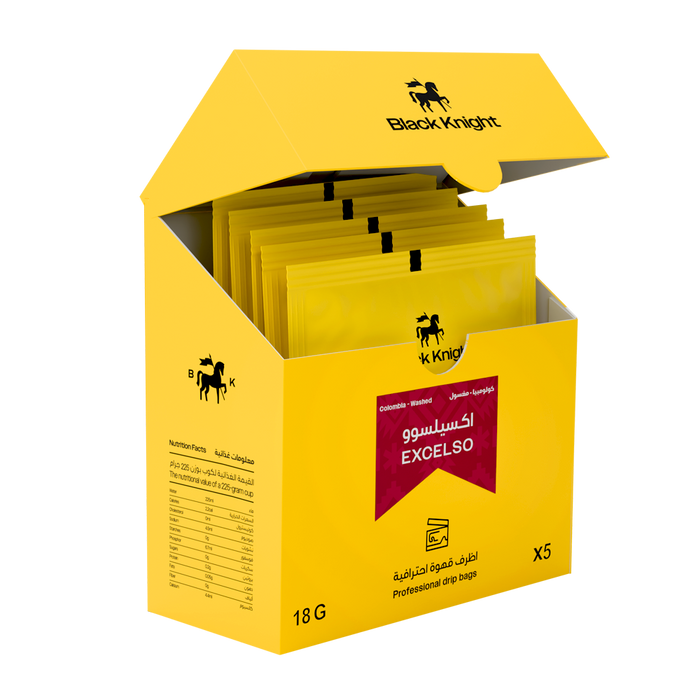 Black Knight - Colombia Excelso 5 Filter Coffee Bags | محمصة الفارس الاسود - كولومبيا اكسيلسو 5 اكياس فلتر