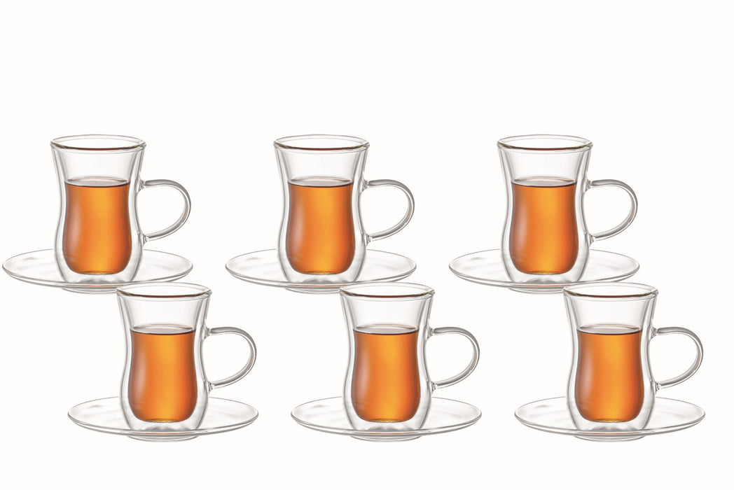 Aramoro - Borosilicate Double Wall glass cup + Saucer set | أرامورو - استكانات زجاجية مزدوجة الجدار من البورسليكات + طقم أطباق