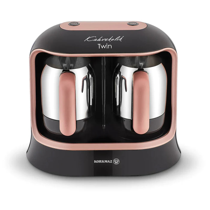 Korkmaz - Turkish Automatic Coffee Machine Kahvekolik Twin Machine 800W 4+4 Cups - Rose gold