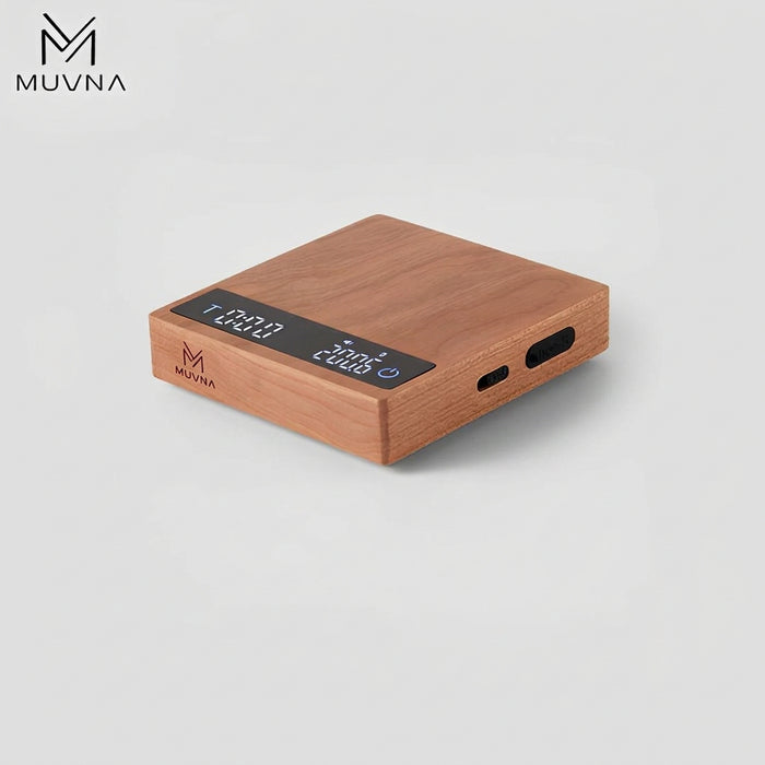 MUVNA Mini Smart Coffee Scale – Solid Cherry Wood | ميزان قهوة MUVNA Mini Smart الرقمي بخشب الكرز الطبيعي – بني خشبي
