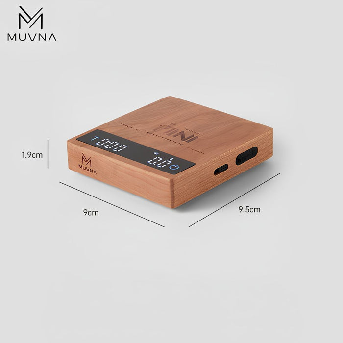 MUVNA Mini Smart Coffee Scale – Solid Cherry Wood | ميزان قهوة MUVNA Mini Smart الرقمي بخشب الكرز الطبيعي – بني خشبي