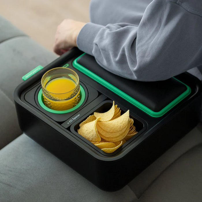 Couch Console - Cup Holder with Phone Stand Tray (Dark Green)