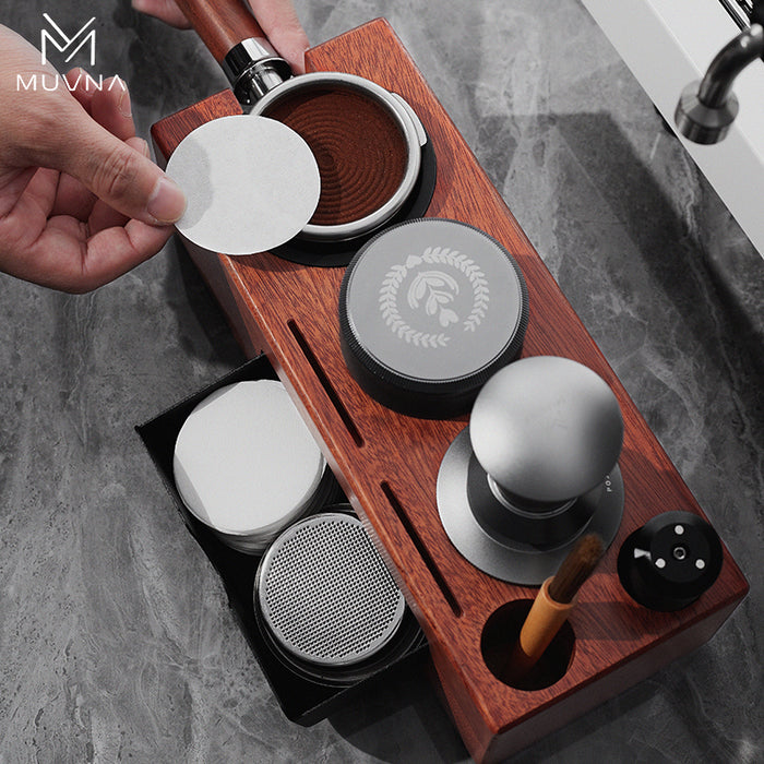 MUVNA Wooden Espresso Tamping Station with Storage Drawer – CH2468 | قاعدة كبس القهوة موفنا الخشبية مع درج تخزين – CH2468